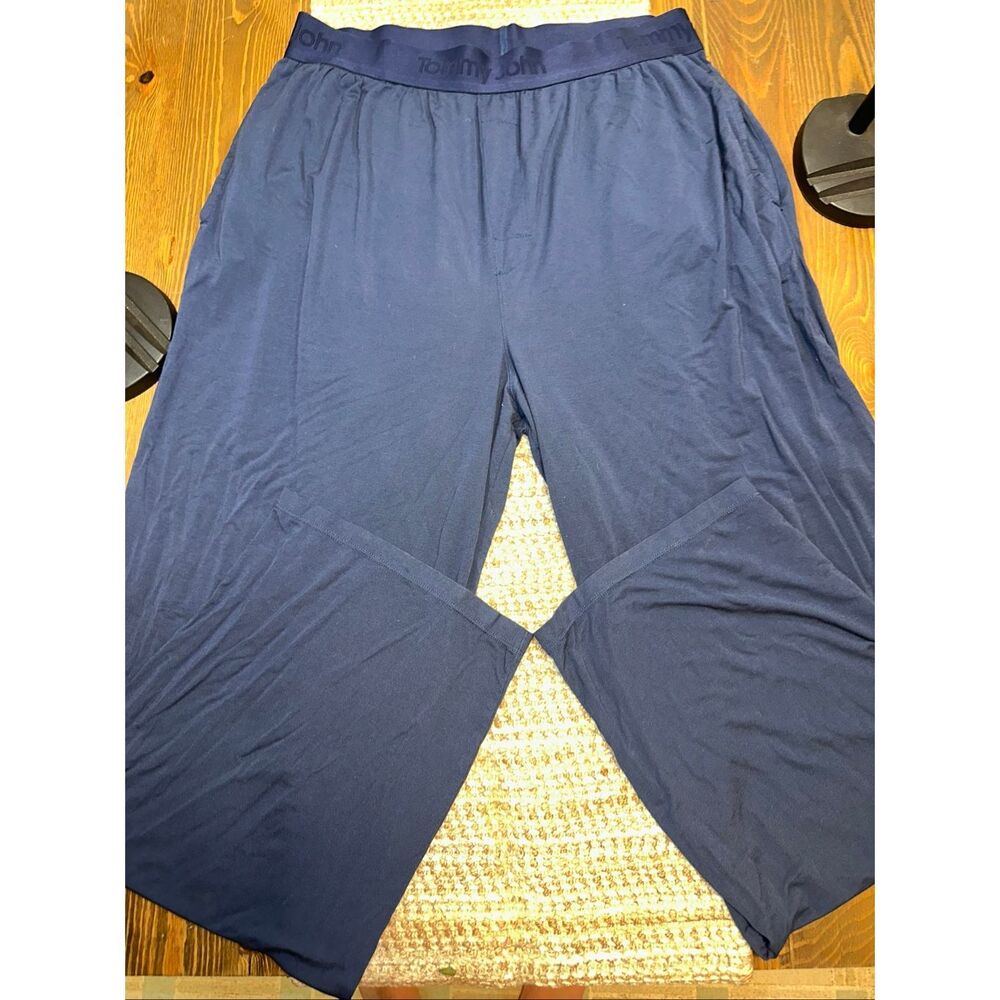 Tommy John Lounge Jogger Pants Men L Large Blue Drawstring Zip Pocket Anti-Micro